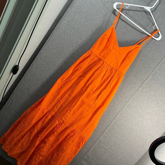 Destination 365 Regular Seersucker Maxi Dress Bright Orange Size Large - Picture 1 of 13